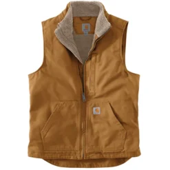 Carhartt Men's Big & Tall Loose Fit Washed Duck Sherpa-Lined Mock-Neck Vest