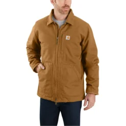 Carhartt Men's Loose Fit Washed Duck Sherpa-Lined Coat -Deals Outfivox Store 104293 BRN MF21 b V5