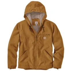 Carhartt Men's Relaxed Fit Washed Duck Sherpa-Lined Hooded Jacket