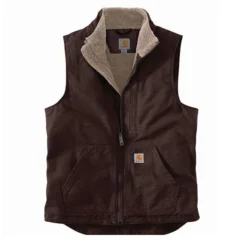 Carhartt Men's Loose Fit Washed Duck Sherpa-Lined Mock-Neck Vest -Deals Outfivox Store Carharrt Washed Duck Sherpa Vest Dark Brown