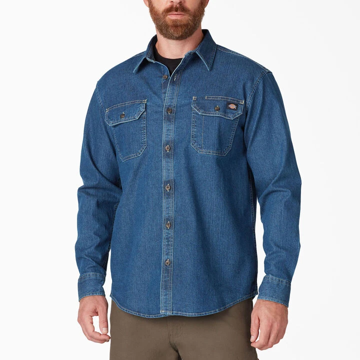 Dickies Men's Flex Denim Long-Sleeve Shirt 1 Dickies Men's Flex Denim Long-Sleeve Shirt