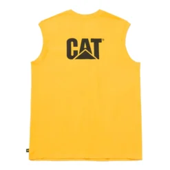 CAT Workwear Men's Trademark Sleeveless Pocket T-Shirt 7 CAT Workwear Men's Trademark Sleeveless Pocket T-Shirt -Deals Outfivox Store cat yellow BACK